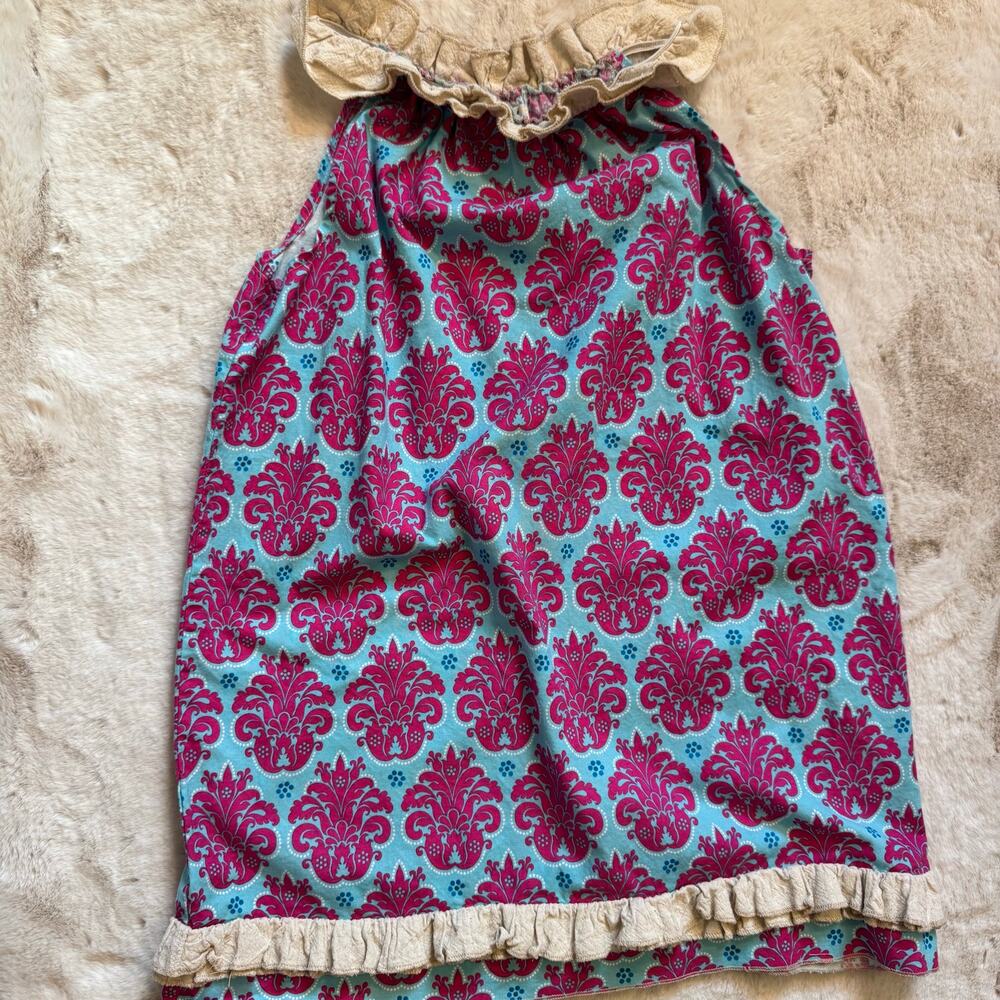 Sado Pink Blue Ruffle Sleeveless Cotton Dress Girls Size 7/8